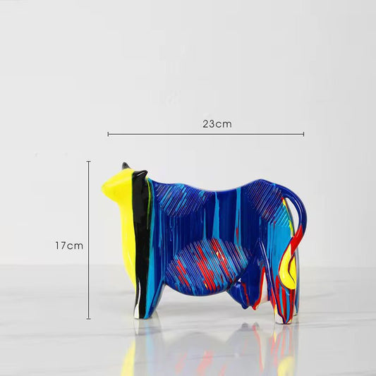 Abstract Hand Painting Decoration Solid Resin Cow