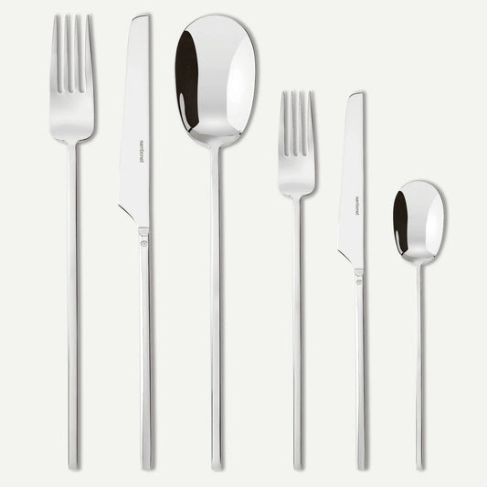 Cutlery set, 36 pieces
6 table spoons, 6 table forks, 6 table knives, 6 dessert forks, 6 dessert knives, 6 tea spoons - handle type: Solid Handle
