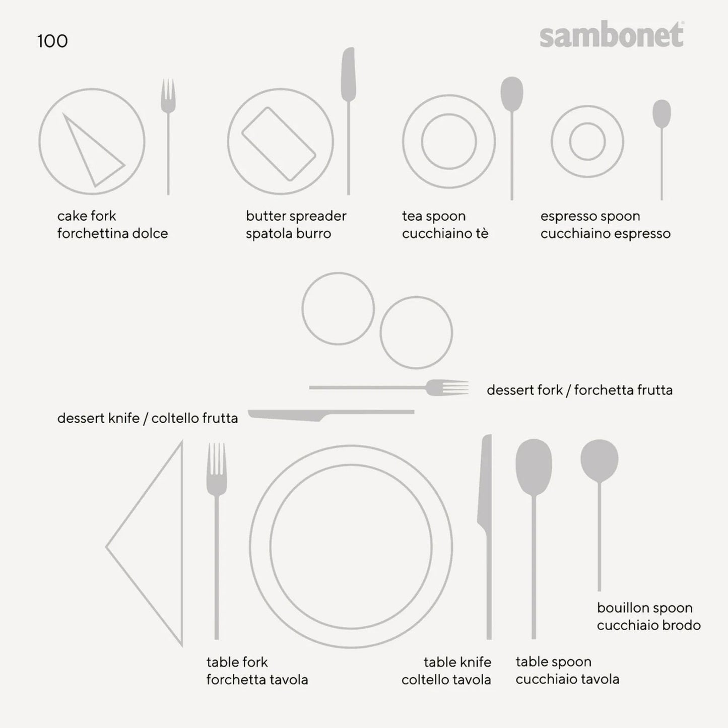 Cutlery set, 36 pieces
6 table spoons, 6 table forks, 6 table knives, 6 dessert forks, 6 dessert knives, 6 tea spoons - handle type: Solid Handle