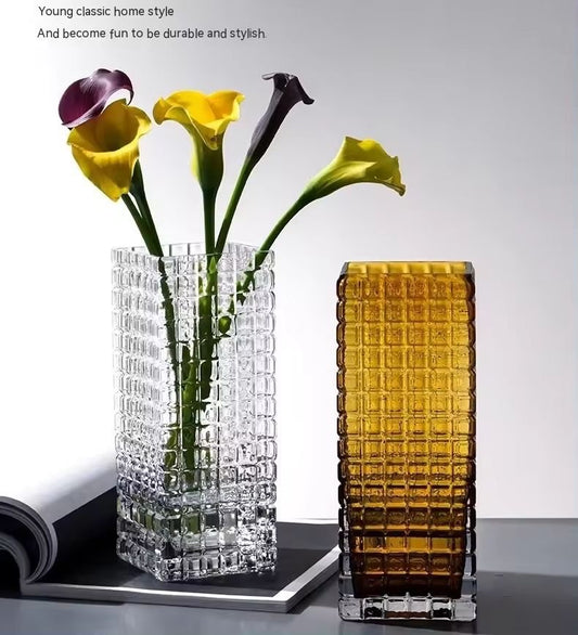 Luxury clear : amber/grey/transparent flower vase set of 2