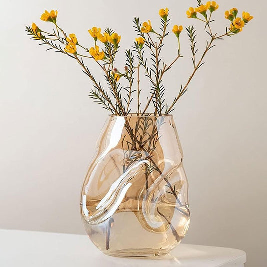 26 CM, Irregular Shape Glass Vase for Living Room, Office, Porch, Desktop