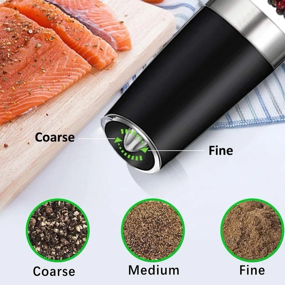 Gravity Electric Salt and Pepper Grinder Set Automatic Pepper and Salt Mill Grinder Battery-Operated with Adjustable Coarseness