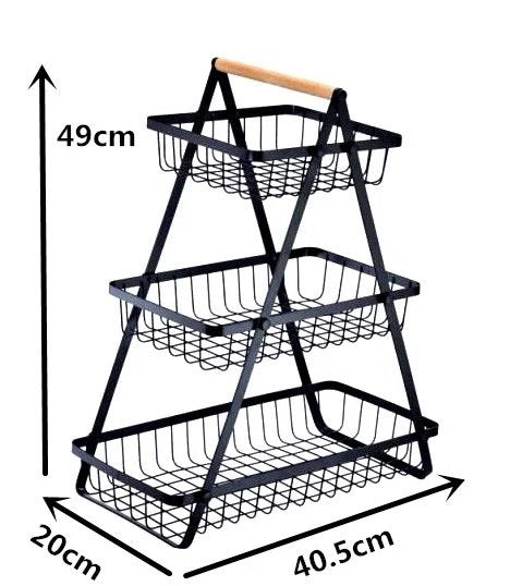 New black 3-tier fruit plate simple iron wooden board fruit plate storage basket